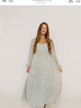 Worth Collective Light Blue Floral Maxi Dress with Puff Sleeves